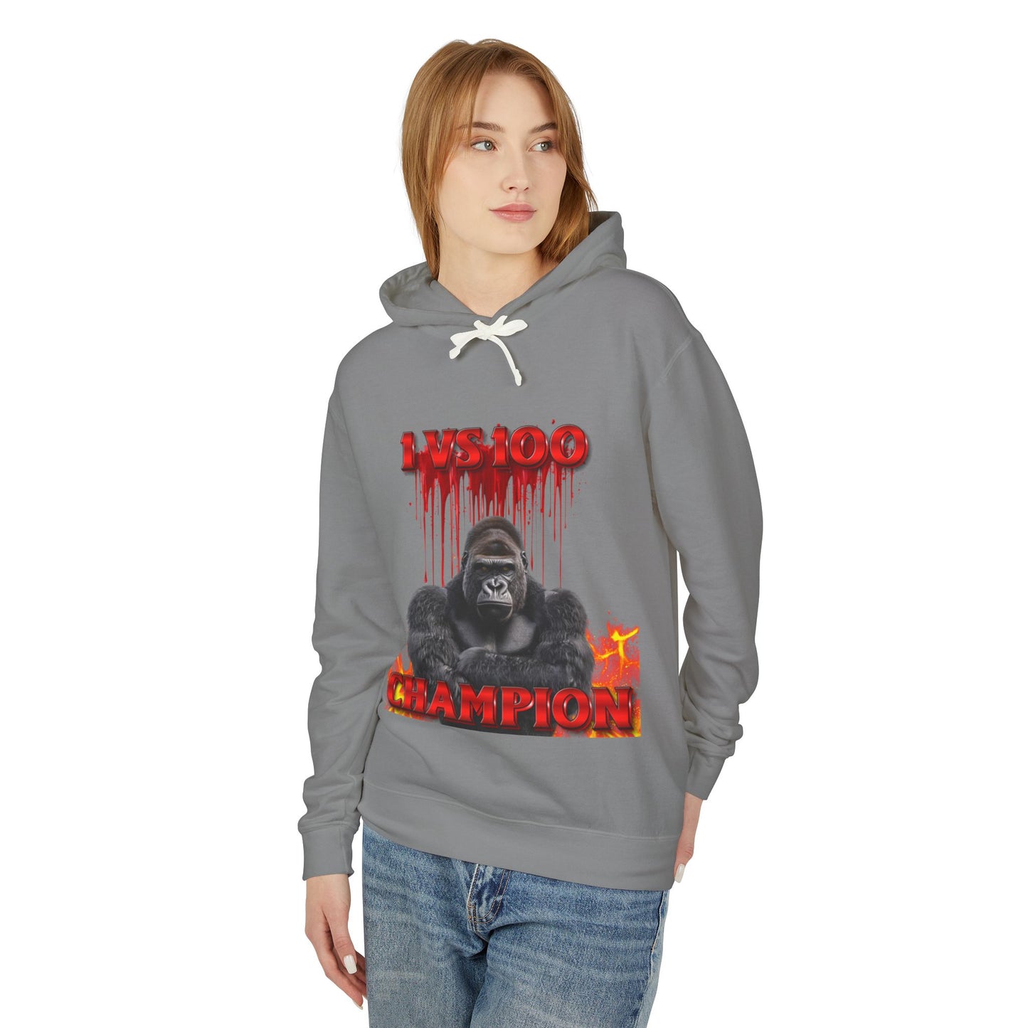 100 Men vs Gorilla Meme Hooded Sweatshirt - 1 VS 100 Gorilla Champion