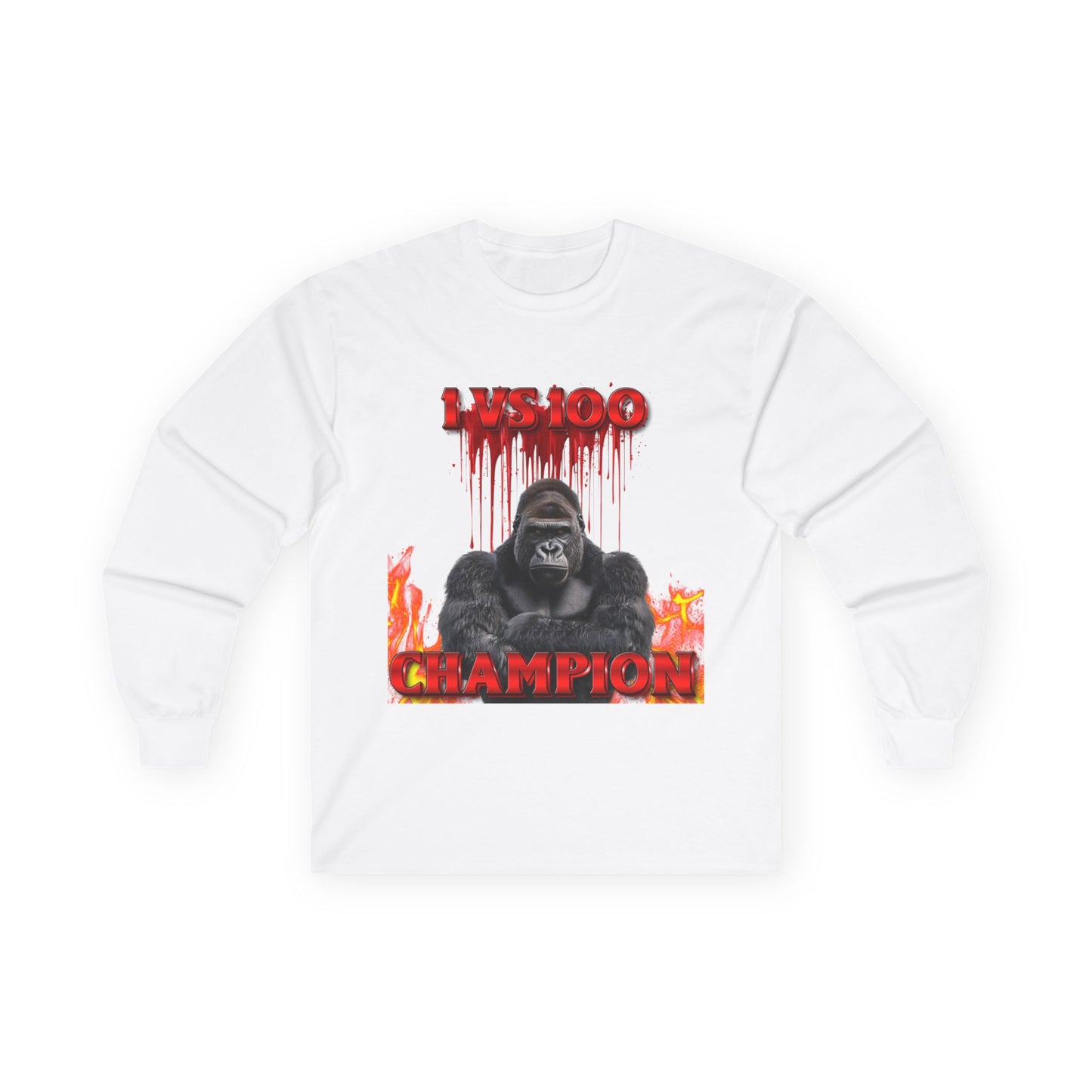 100 Men vs Gorilla Meme LONGSLEEVE - 1 VS 100 Gorilla Champion