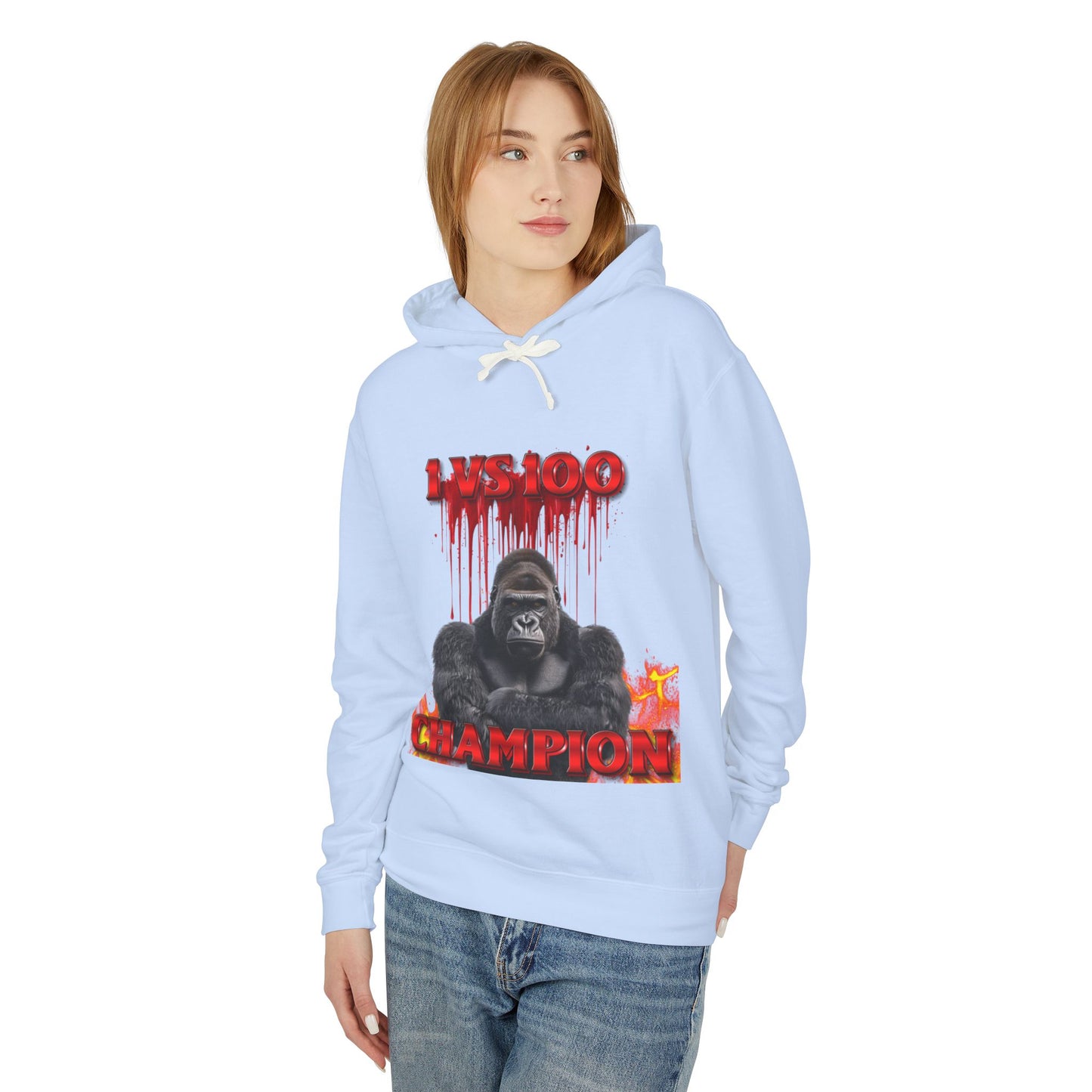100 Men vs Gorilla Meme Hooded Sweatshirt - 1 VS 100 Gorilla Champion