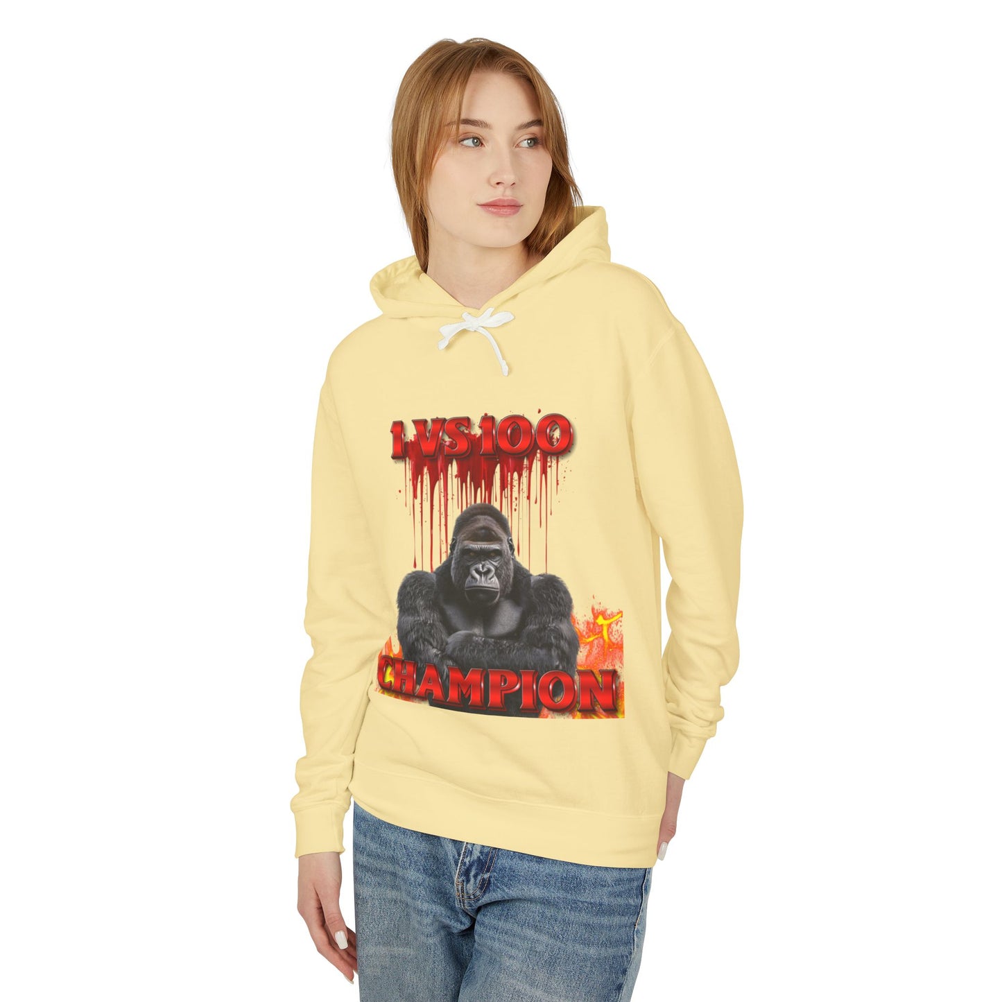 100 Men vs Gorilla Meme Hooded Sweatshirt - 1 VS 100 Gorilla Champion