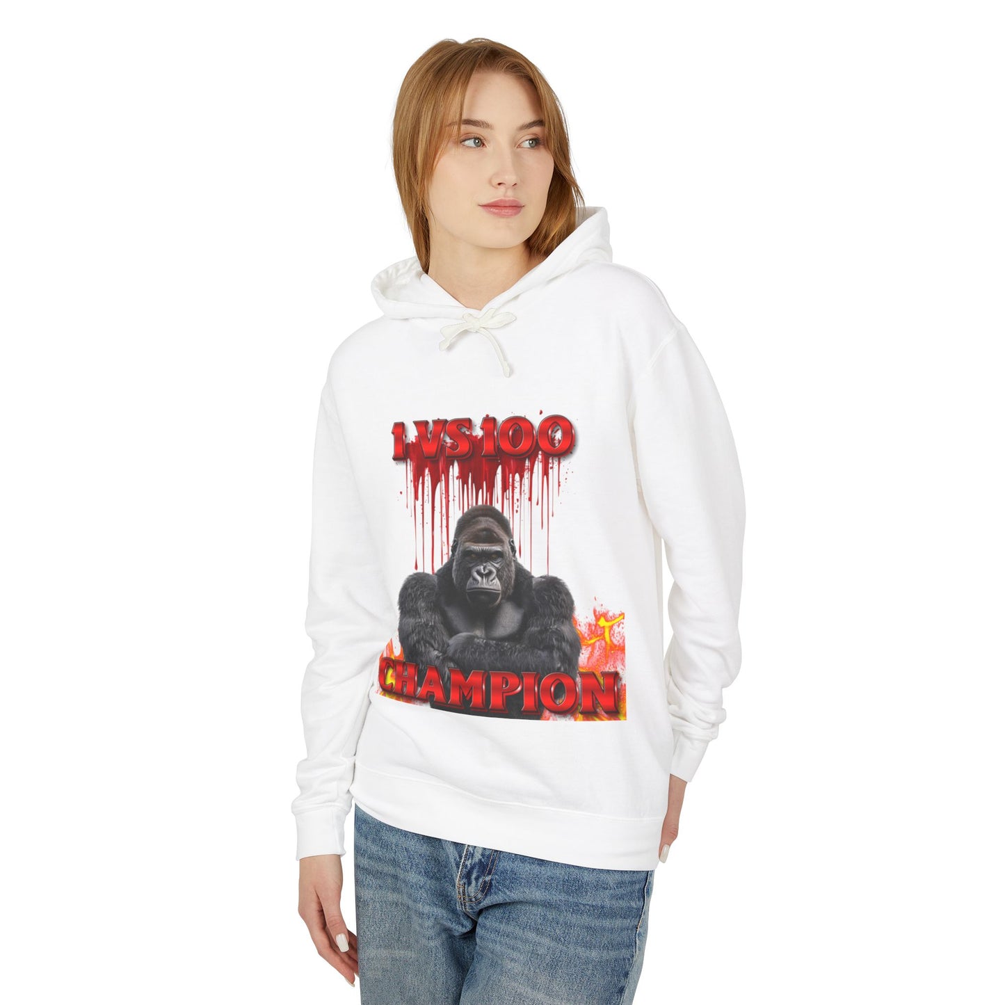 100 Men vs Gorilla Meme Hooded Sweatshirt - 1 VS 100 Gorilla Champion