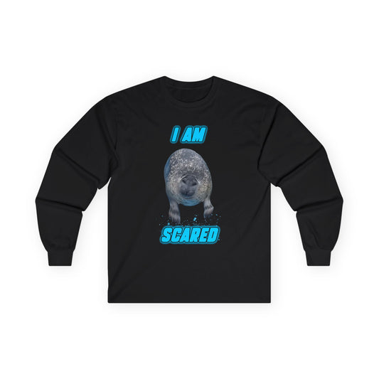 Cute Seal Funny Unisex Long Sleeve Tee - 'I Am Scared' Seal Design