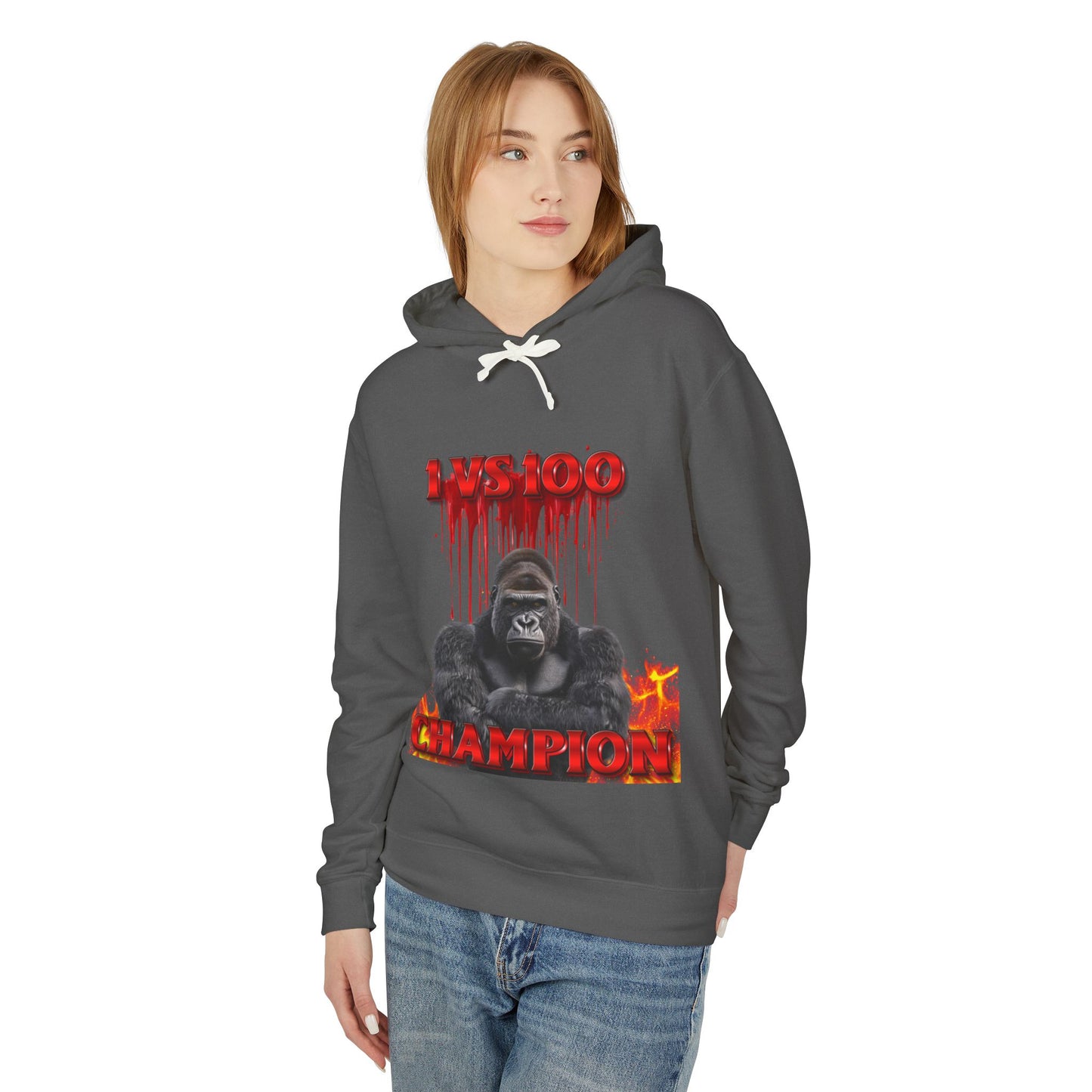 100 Men vs Gorilla Meme Hooded Sweatshirt - 1 VS 100 Gorilla Champion