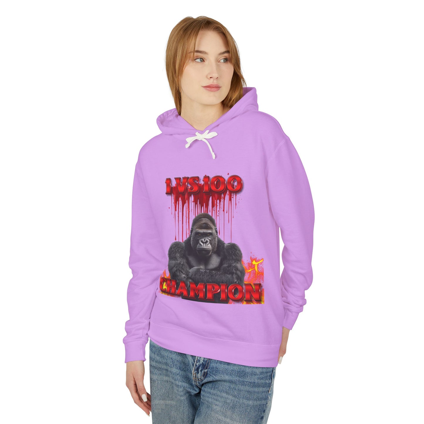 100 Men vs Gorilla Meme Hooded Sweatshirt - 1 VS 100 Gorilla Champion