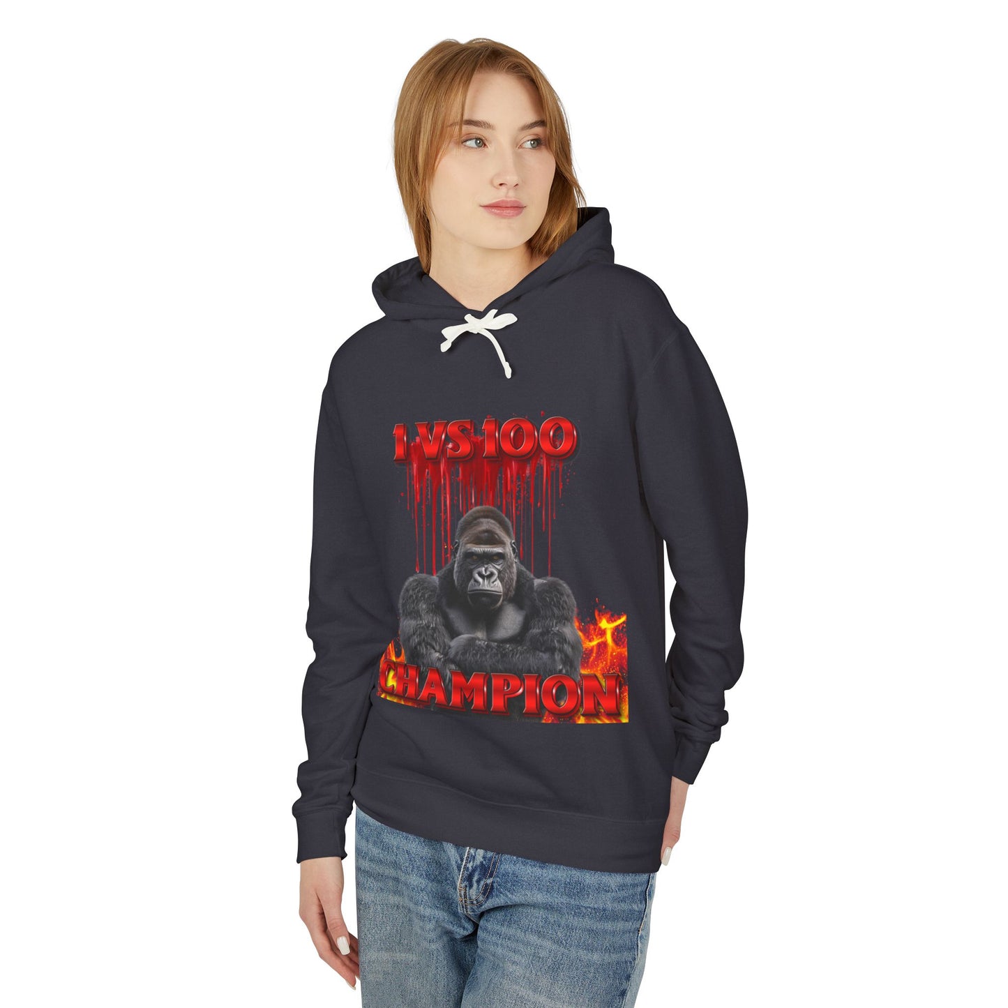 100 Men vs Gorilla Meme Hooded Sweatshirt - 1 VS 100 Gorilla Champion